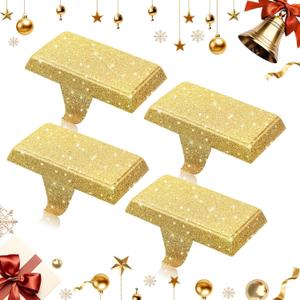 Christmas Stocking Holders for Mantle Set of 4, Weighted Stocking Holder Fireplace Stocking Hangers for Xmas Holiday Party Decoration