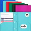 Heavy Duty Plastic Folder, 60 Pack, Pocket Folder with brads, Letter Size Poly File, Plastic Folders with 3 Prongs Fasteners - Assorted Color