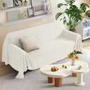 KinCam Couch Covers for 2 Cushion Couch Sofa Cover Washable Sectional Couch Cover for Dogs Tassel Sofa Blanket Cover Pet Friendly Soft and Durable for Most Furniture(71" x 102", Cream)