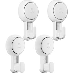 TAILI 4 Pack Suction Cup Shower Hooks for Inside Bathroom Wall, Damage-Free Hanging Towel Hook for Shower, Powerful Vacuum Suction Cup Bath Loofah Holder, Easy to Install and Remove, White