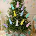 6 Pcs Flocked Easter Bunny Picks Pastel Bunny Picks Easter Rabbit Ornament with Bow 11" Tall for Spring Vase Table Floral Arrangement Centerpiece Wreath Tree Ornament