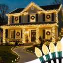 C9 Christmas Lights Outdoor, 4 Packs Total 102.8 Ft 80 Bulbs Christmas Pathway Lights, Waterproof Walkway Lights for Outside Driveway Sidewalk Outdoor Decorations Yard, Clear (Warm White)