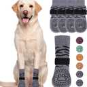 KOOLTAIL Dog Socks for Hot/Cold Pavement to Prevent Licking Paws, Dog Boots & Paw Protector for Hardwood Floors Anti Slip, Traction Control No Twist Grip Booties for Small Medium Large Senior Dogs L (Large (4 Pack), Tiger Grey)