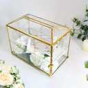 Glass Wedding Card Box with Slot, 10.2 x 5.9 x 7.9 Inches Handmade Vintage Gold Wedding Card Boxes for Reception, Keepsake, Baby Shower, Graduation, Party Decorative Box