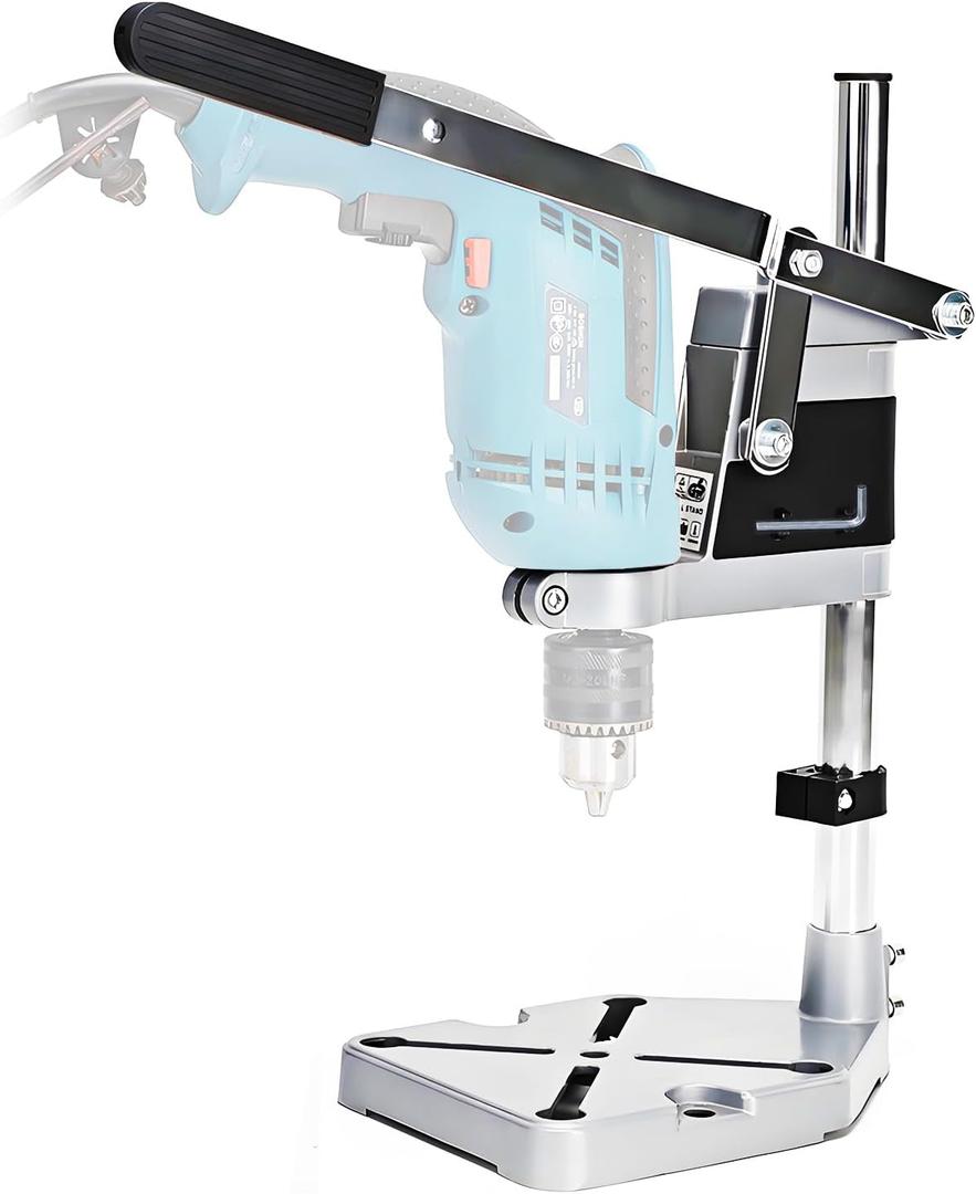 Electric Drill Press Stand for Hand Drill, Adjustable Benchtop Clamp Support Tool, Single Hole Aluminum Base, Portable Drill Press Workstation for Precision Drilling, DIY and Repair Projects