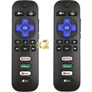 Replacement for Roku TV Remote Control, (Pack of 2), w/Netflix, Disney, YouTube and Apple TV Button