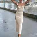 WFHFNJW Women Sexy Twist Knot Front Ribbed Knit Bodycon Bandeau Tube Dress Casual Solid Strapless Maxi Long Dress (M)