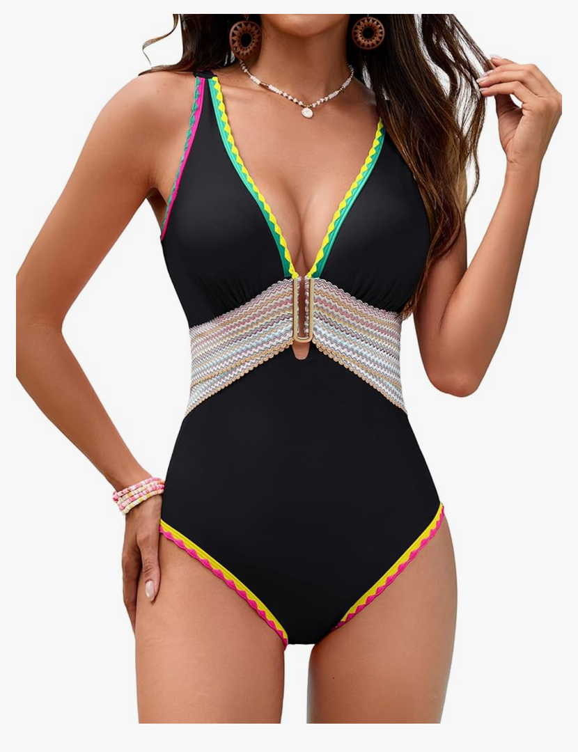 Blooming Jelly Womens One Piece Swimsuits Tummy Control Bathing Suit Modest Swim Suits Neon Color Block Swimwear XL