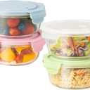 20oz Food Storage Containers with lids Set, Airtight 2.5 Cup Glass Meal Prep Containers, Heat-Resistant BPA-Free Glass Containers for Soup Leftover, Microwave, Dishwasher Freezer Safe (4 Packs) (Multicolor+Clear)