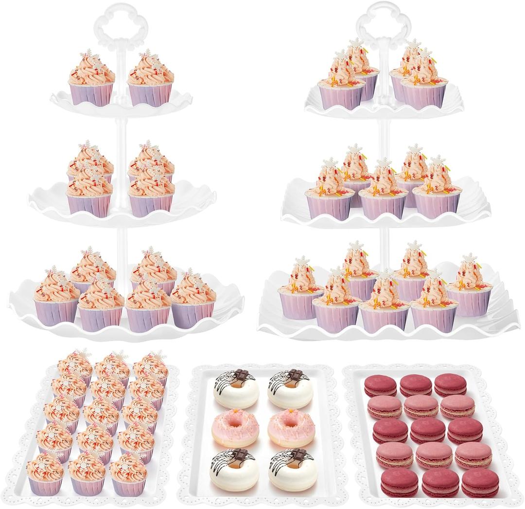 Kootek Dessert Cupcake Stand, 5pcs Dessert Table Display Set, 3 Tiered Cup Cake Holder Tower Stand& Cookie Serving Trays for Wedding, Tea Party, Birthday, Baby Shower