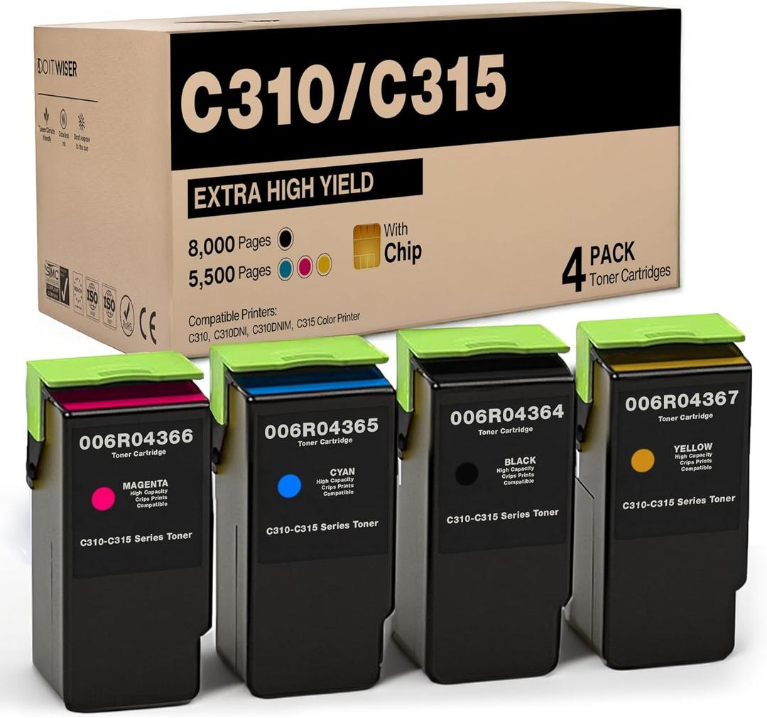C310 / C315 Extra High Capacity Toner Cartridge Set (4-Pack, BK/C/M/Y) - Compatible 006R04364 006R04365 006R04366 006R04367 Toner Cartridge Replacement for Xerox C310 C310DNI C310DNIM C315 Printer