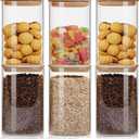 50oz Glass Food Storage Jars Set of 6,Glass Storage Containers Clear Glass Food Canister with Bamboo Lid Airtight For Serving Tea, Coffee, Flour, Sugar, Candy, Cookie, Spice and More (Square)