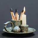 4 in 1 Ceramic Incense Burner Sage Burner with Handle, Sage Holder for Burning Sage, Palo Santo Stick, Joss Sticks and Candle, Ideal for New House, Office, Yoga and Meditation Room (Green)