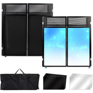 Topteng Portable DJ Facade Booth with Black/White Lighting Scrims, 42" x 20" Metal Frame DJ Table with Cable Slots, Carrying Case, for Events Clubs Bars Weddings Shows Party Indoor and Outdoor