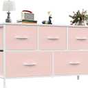 OLIXIS Dresser for Bedroom with 5 Drawers, Wide Chest of Drawers, Fabric Bedroom Dresser with Drawer Organizer, Storage Organizer Unit with Fabric Bins for Closet, Living Room, Hallway, Pink, 11.9"D x 38.1"W x 20.9"H
