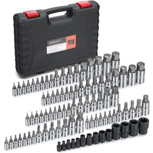 92-Piece Allen and Torx Bit Socket Set, 1/4" 3/8" and 1/2" Drive Tamper Proof Torx/Hex SAE & Metric Bit Set
