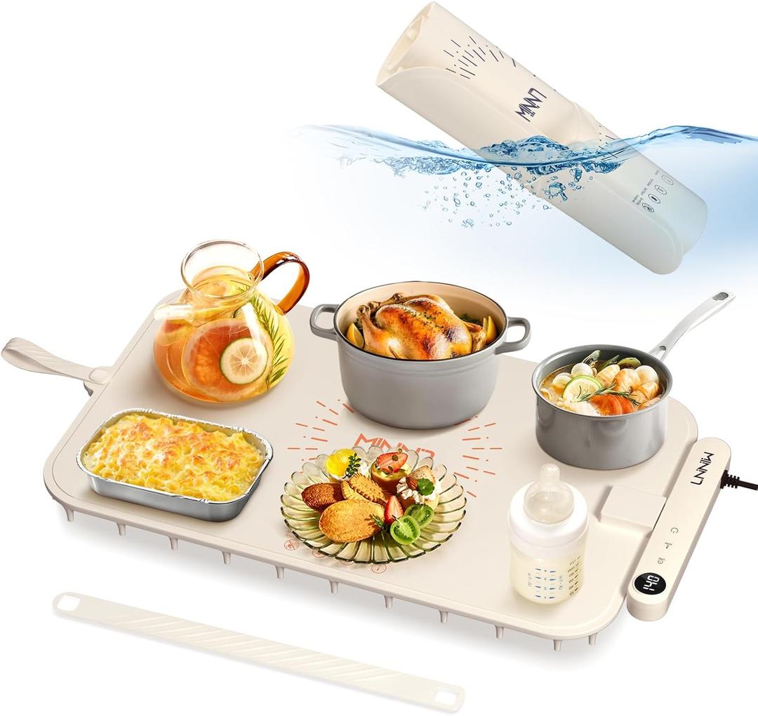 Waterproof Food Warming Mat, Color-Changing Electric Heating Tray with 6-Level Temperature Control, 1-6h Timers, Dishwasher-Friendly Food Warmer Mat for Parties, Buffets, and Kitchen Use. (White)