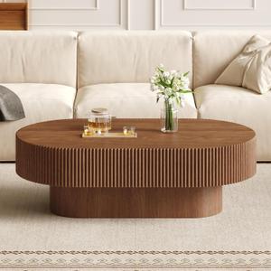 Merax Modern Wood Oval Coffee Table with Sturdy Base, Easy Assemble,Walnut, 43.3" W 