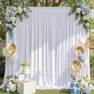 10x10ft Wrinkle Free White Backdrop Curtains for Party Background, 2 Panels 5x10ft Silky Polyester Photo Backdrop Drapes Back Drop Cloth for Wedding Birthday Photography Baby Shower Decor (10ftx10ft)