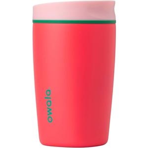 Owala SmoothSip Slider Insulated Stainless Steel Coffee Tumbler, Reusable Iced Coffee Cup, Hot Coffee Travel Mug, BPA Free 12 oz, Pink/Red (Strawberry Fields)
