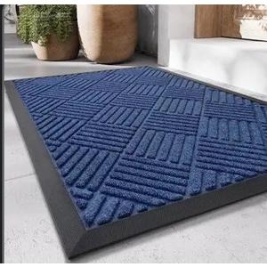 Color&Geometry Front Door Mat Outside Entrance, Heavy Duty Non Slip Low Profile Doormat for Entryway, Trap Dirt and Moisture Welcome Mats All-Weather, Easy Clean, Patio, Garage, 24"x48" Blue