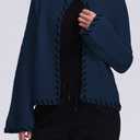 Cakulo Womens Cropped Cardigan Sweaters Bell Sleeve Trendy Fall Chunky Knit Cardigans 2025 Open Front Sweater Coats (Blue, XL)