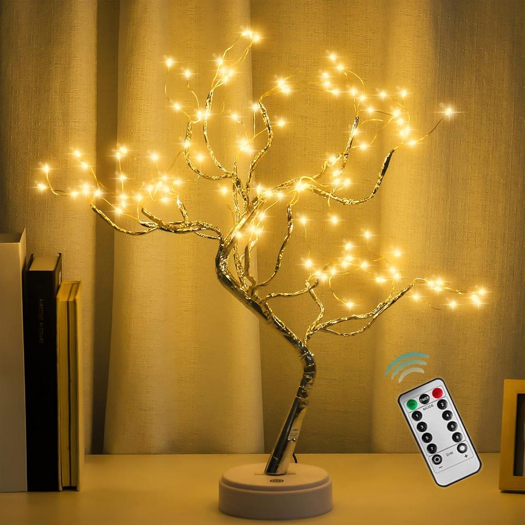 108 LED Sparkly Fairy Tree Lamp, Warm White, Remote Control, USB/Battery, 8 Modes, DIY Bonsai Decor, Festival Decoration Light (20 IN)