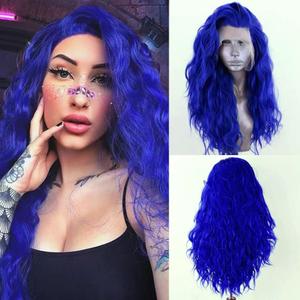 RONGDUOYI Royal Blue Lace Front Wigs for Women Middle Part Loose Wave Lace Wig Natural Hairline Heat Friendly Synthetic Daily Wear Cosplay Wig, 24Inch