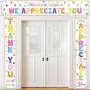 Tingjoo 3 Pcs Teacher Appreciation Banner We Appreciate You Door Porch Decor for Nurse CNA Employee Volunteer Staff Coworker Thank You Party Backdrop Supply(Glitter,Colorful)