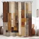 KOMLLEX Brown Shower Curtain 60Wx72H Inches, Rustic Tan Abstarct Shower Curtains for Bathroom, Retro Wooden Block Geometric Farmhouse Bathroom Curtains Fabric Waterproof Polyester 12 Hooks