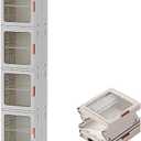 Storage Bins with Lids, Wheels-Large Plastic, 2/3/4 Packs Folding Storage Box, Grey Office Organization, Double Door File Cabinet for Office, School, Home Storage