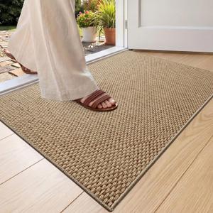 Color&Geometry Ultra-Thin Indoor Door Mat, 24"x36" Low-Profile Non-Slip Entryway Rug with Modern Geometric Texture, Washable Doormat for Indoor Entrance, Heather Dark Beige (Rolled-up NO Creases)