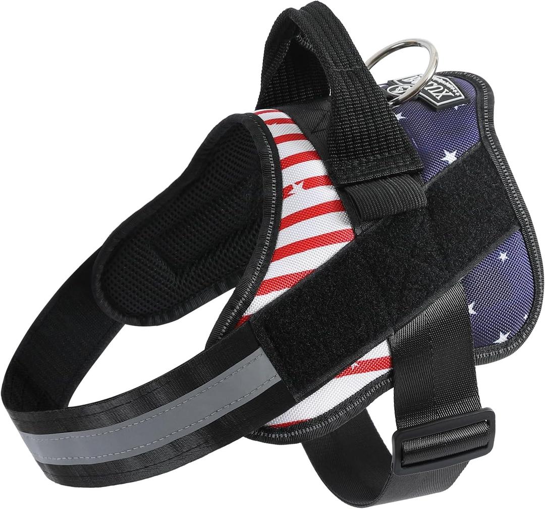 Dog Harness, No-Pull Reflective Dog Vest, Breathable Adjustable Pet Harness with Handle for Outdoor Walking - No More Pulling, Tugging or Choking (Flag, Small)