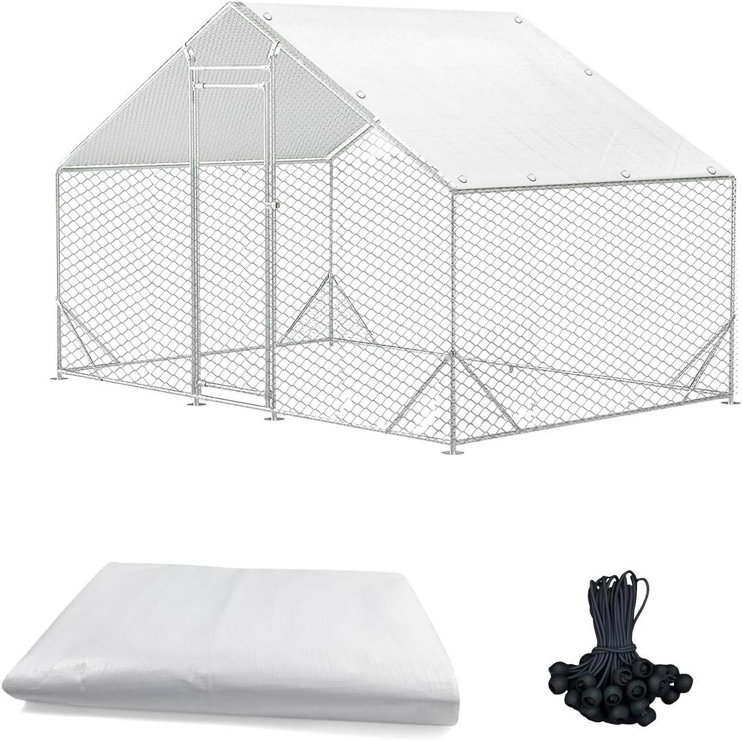 Outdoor Chicken Coop Cover with 20 Piece Ball Bungee Cord Waterproof and Sunproof Enclosure Chicken Coop Tarp for Outdoor Large Walk-in Pens (Only Cover,White, 11.5 x 6.5 ft) Outdoor Chicken Coop Cover with 20 Piece Ball Bungee Cord Waterproof and Sunproof Enclosure Chicken Coop Tarp for Outdoor Large Walk-in Pens (Only Cover,White, 11.5 x 6.5 ft)