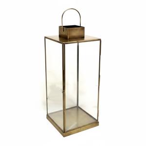 Lantern with Glass Panels – Metal Candle Holder Golden