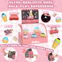 Ice Cream Toys Set, Pretend Play Shop Store, Ice Cream Counter with Light, Ice Cream Maker Playset, Cashier Toy with Sound, Kitchen Accessories Fake Food&Card, Gift for Toddlers Girls Boys 3+