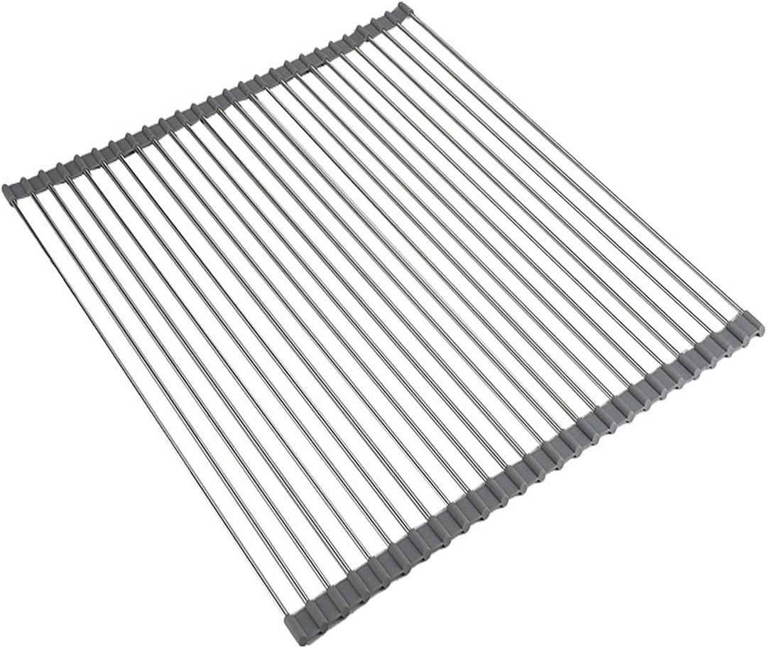 Ahyuan Roll up Dish Drying Rack Over The Sink Kitchen Roll up Sink Drying Rack Portable Dish Drainer Foldable Dish Drying Rack (Warm Gray, 20.5''X19.7''), Rectangle 20.5''X19.7''