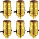 6 Pack UL Listed Lamp Socket with Push On/Off, E26 Threaded Base, Medium Screw Push Socket, Lamp Parts for Floor and Table Lamps, DIY Project (Gold) (Push-in Switch)