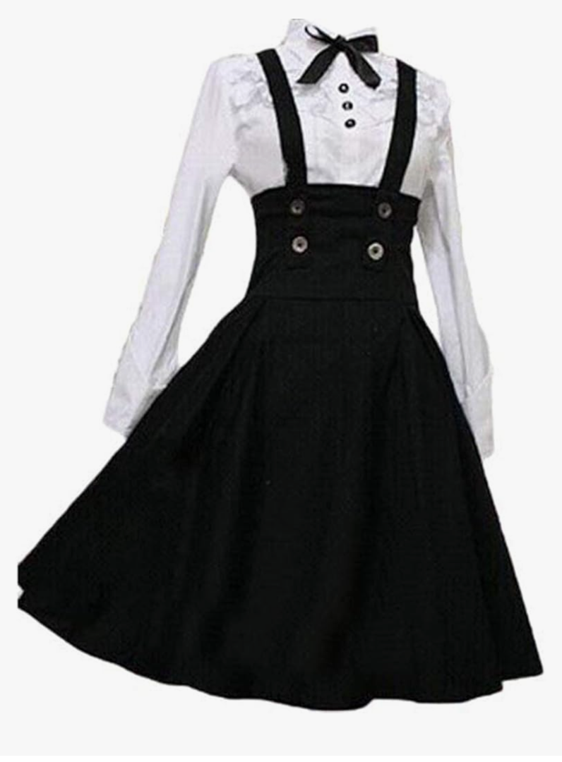 Jeufoin Women's Black Lolita Dress Plus Size A Line High Waist Brace Skirt Set Anime Maid Halloween Cosplay Costume, Size 2XL