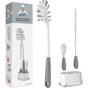 MR.SIGA Water Bottle Brush Cleaning Set with Storage Holder, Cleaning Brushes for Tumbler, Straw, Baby Bottles, Drinking Glasses