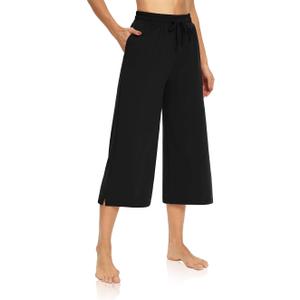 DIBAOLONG Womens Capri Pants Wide Leg Crop Pants Loose Comfy Drawstring Lounge Pajama Yoga Capris for Women with Pockets, Small