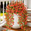 Artificial Fake Hanging Flowers Plants for Outdoor Spring Summer Decoration,2 PCS Faux Silk Daisy with Eucalyptus Leaves,UV Resistant Look Real for Outside Home Planter Porch Patio Balcony Yard Decor