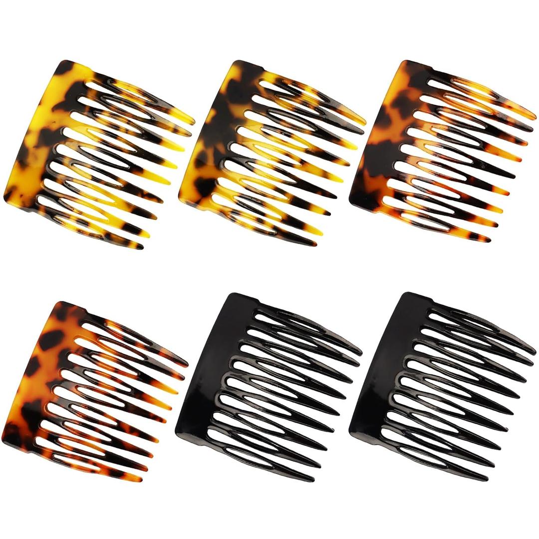 6Pcs French Side Combs for Styling Accessories, Strong Hold Decorative Hair Combs Clips for Women Hair (Brown, Black, Red)