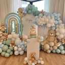 150Pcs Dusty Blue Green Balloon Garland Kit, Macaron Blue Sand White Gold Balloons Arch for Baby Shower Jungle Safari Woodland Birthday Bear Theme Party Decorations