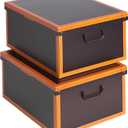 Lavatelli: Storage Box 2 Pack: Large - Leather Brown - Lid-Handles, Decorative Cardboard Organizer, Stack-Fold, Home-Clothes-Linen, 19.7 x 15.7 x 9.8