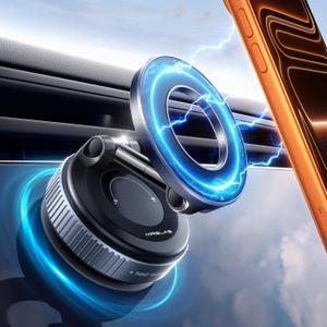 MRGLAS 2026 Upgraded Phone Holders for Your Car, Magsafe Car Mount Ultra Magnetic, 360 Adjustable Vacuum Suction Cup Car Truck Accessories for Men Women, for iPhone 17 Pro Max 16 15 14 13 12 (Black)