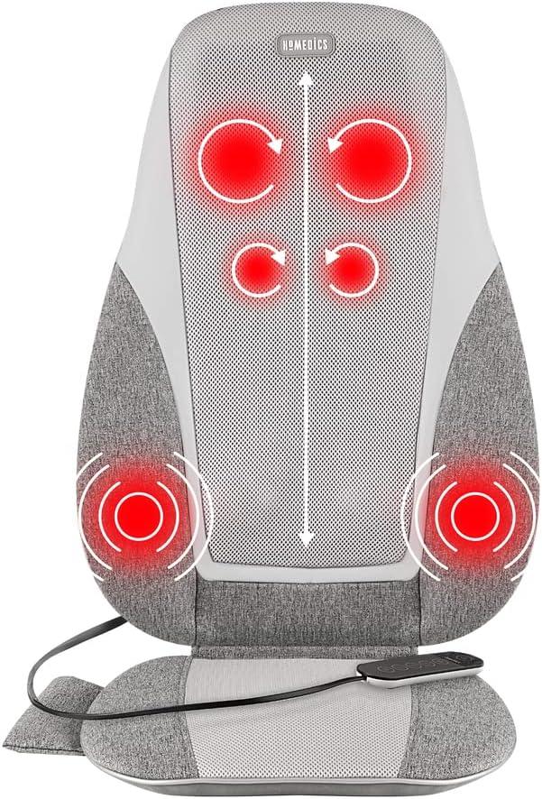 HoMedics Shiatsu + Kneading & Vibration Massage Cushion with Heat, Deep Kneading, Handheld Remote, Lumbar Vibration Waves, 3 Massage Zones, Upper, Lower,Full Back,Fits Most Chairs, Premium Fabric,Grey