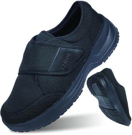 Diabetic Shoes for Men Women, Adjustable Extra Wide Slip-on Walking Shoes with Arch Support, Therapeutic Cushioning for Swollen Feet Neuropathy Edema, Orthopedic Hook and Loop Closure for Seniors Size 42