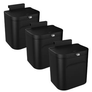 Naisu 3 Pack 1.12 Gallon Kitchen Garbage Bin for Counter Top or Under Sink, Stick on the WallHanging Small Trash Can with lid for Cupboard/Bathroom/Bedroom/Office(Black)