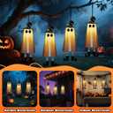 Halloween Decorations Outdoor Indoor, 4pcs Hanging Ghost Decor with Light, Spooky Swinging Witch Hat Ghosts for Halloween Decor, Perfect for Yard, Patio, Garden, Tree (Includes 24 Batteries)